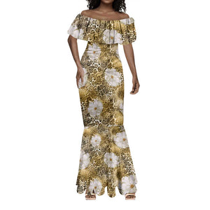 African Leopard Floral Pattern Mermaid Dress Savannah Gold