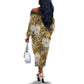 African Leopard Floral Pattern Off The Shoulder Long Sleeve Dress Savannah Gold