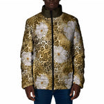 African Leopard Floral Pattern Padded Jacket Savannah Gold