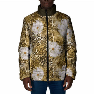 African Leopard Floral Pattern Padded Jacket Savannah Gold