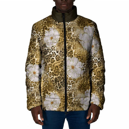 African Leopard Floral Pattern Padded Jacket Savannah Gold