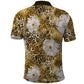African Leopard Floral Pattern Polo Shirt Savannah Gold
