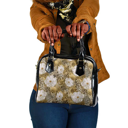 African Leopard Floral Pattern Shoulder Handbag Savannah Gold