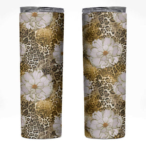 African Leopard Floral Pattern Skinny Tumbler Savannah Gold