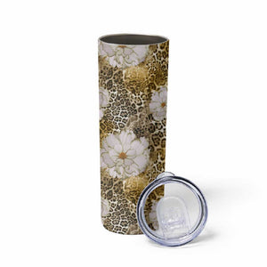 African Leopard Floral Pattern Skinny Tumbler Savannah Gold
