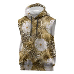 African Leopard Floral Pattern Sleeveless Hoodie Savannah Gold