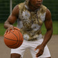 African Leopard Floral Pattern Sleeveless Hoodie Savannah Gold