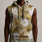 African Leopard Floral Pattern Sleeveless Hoodie Savannah Gold