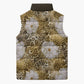 African Leopard Floral Pattern Sleeveless Puffer Jacket Savannah Gold