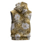 African Leopard Floral Pattern Sleeveless Zip Hoodie Savannah Gold