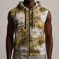 African Leopard Floral Pattern Sleeveless Zip Hoodie Savannah Gold