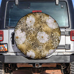 African Leopard Floral Pattern Spare Tire Cover Savannah Gold