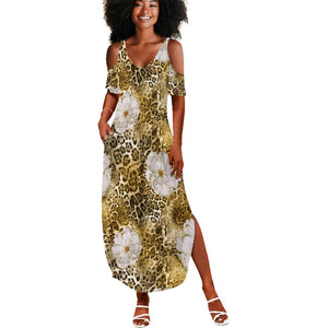 African Leopard Floral Pattern Summer Maxi Dress Savannah Gold