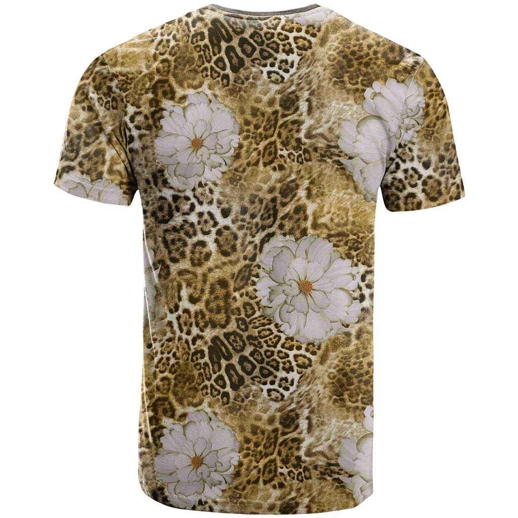 African Leopard Floral Pattern T shirt Savannah Gold
