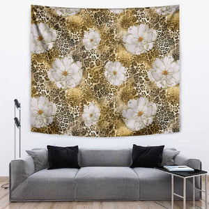 African Leopard Floral Pattern Tapestry Savannah Gold