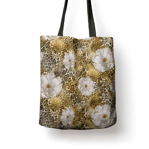 African Leopard Floral Pattern Tote Bag Savannah Gold