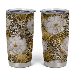African Leopard Floral Pattern Tumbler Cup Savannah Gold