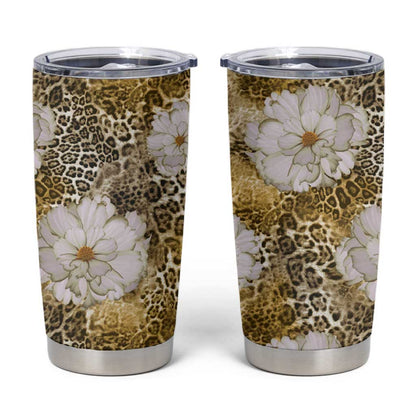 African Leopard Floral Pattern Tumbler Cup Savannah Gold