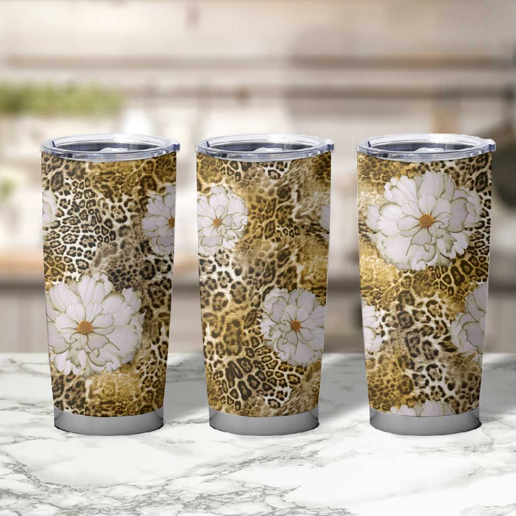 African Leopard Floral Pattern Tumbler Cup Savannah Gold