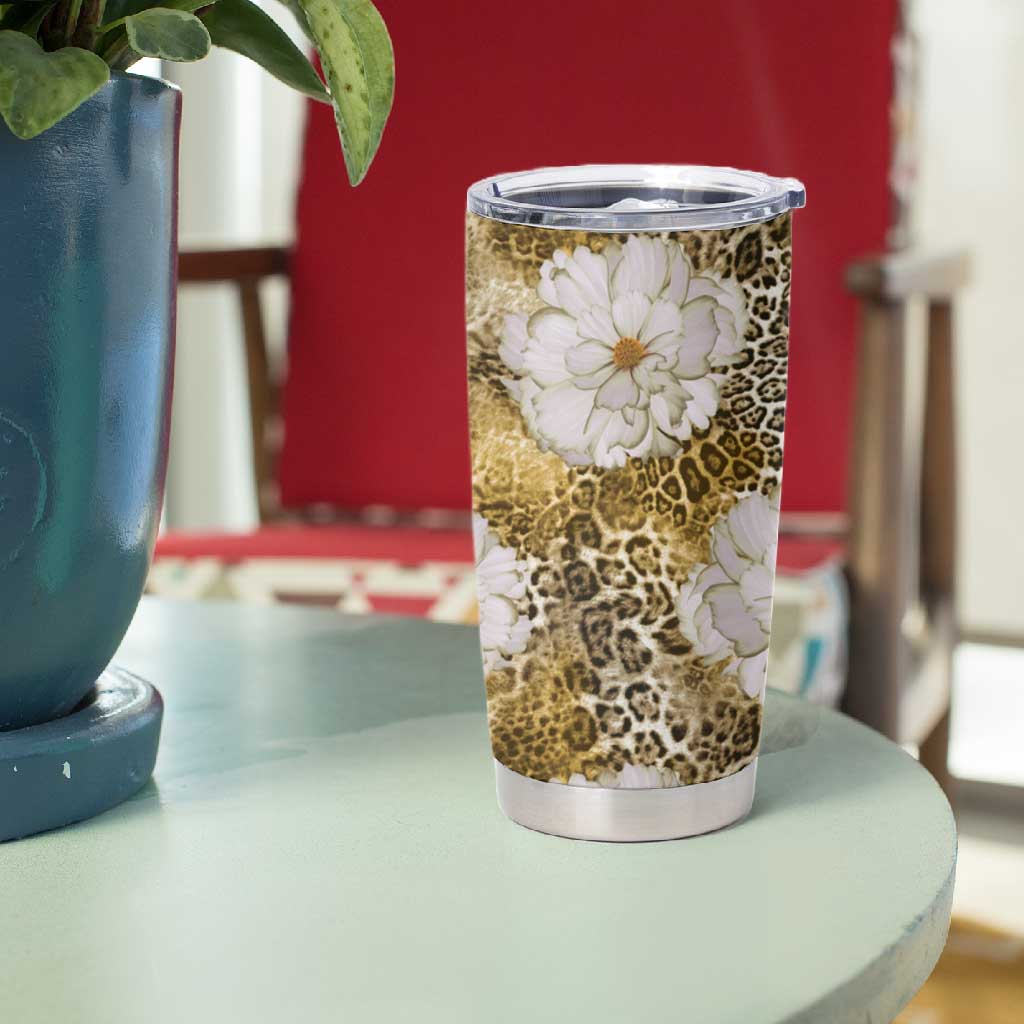 African Leopard Floral Pattern Tumbler Cup Savannah Gold