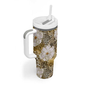 African Leopard Floral Pattern Tumbler With Handle Savannah Gold