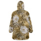 African Leopard Floral Pattern Wearable Blanket Hoodie Savannah Gold