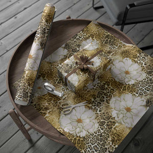 African Leopard Floral Pattern Wrapping Paper Savannah Gold