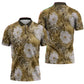 African Leopard Floral Pattern Zipper Polo Shirt Savannah Gold