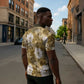 African Leopard Floral Pattern Zipper Polo Shirt Savannah Gold