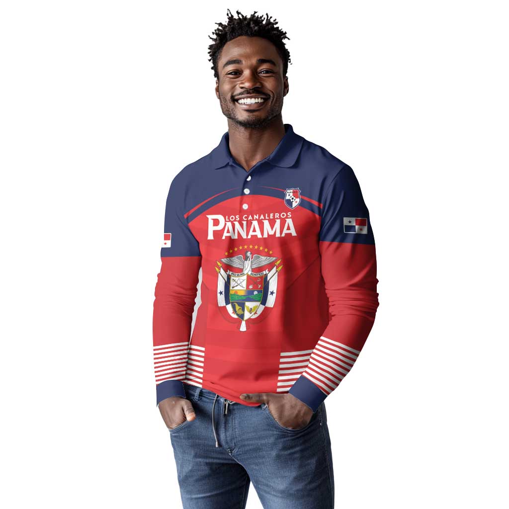 Custom Panama Football Long Sleeve Polo Shirt Go Los Canaleros Go