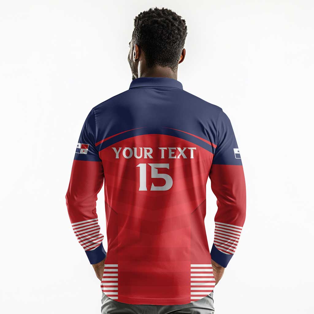 Custom Panama Football Long Sleeve Polo Shirt Go Los Canaleros Go