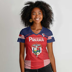 Custom Panama Football Women V-Neck T-Shirt Go Los Canaleros Go