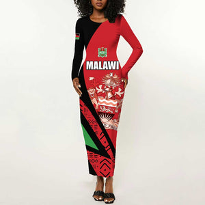 Custom Malawi Cricket Long Sleeve Bodycon Dress Go Champions Dziko la Malawi - African Pride