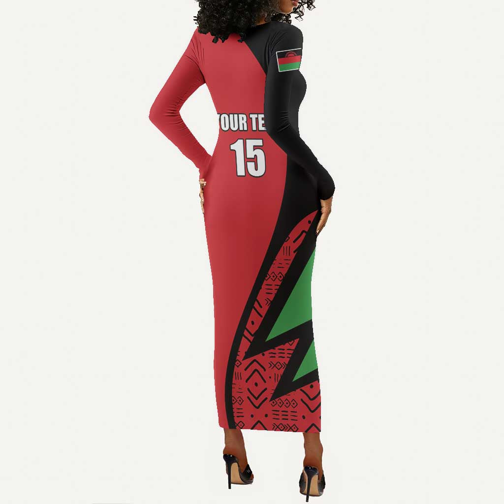 Custom Malawi Cricket Long Sleeve Bodycon Dress Go Champions Dziko la Malawi - African Pride
