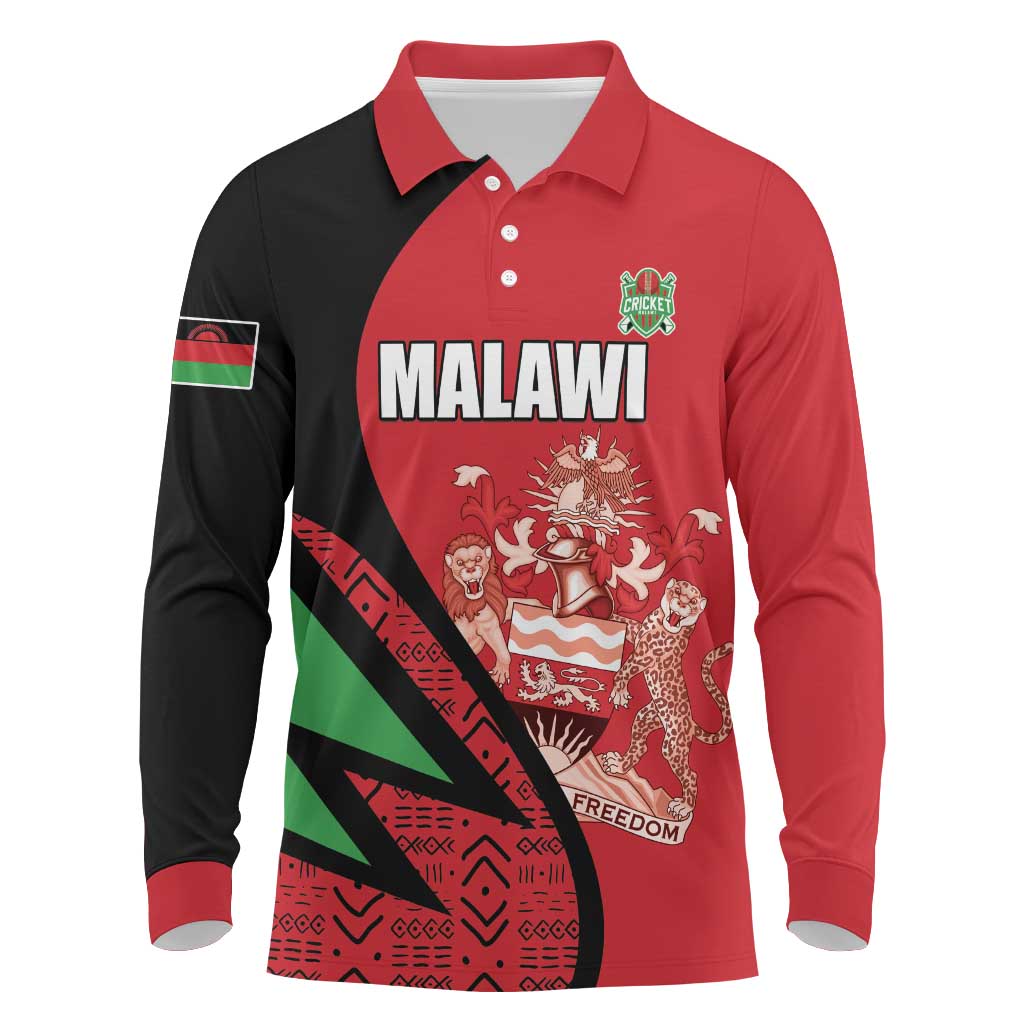 Custom Malawi Cricket Long Sleeve Polo Shirt Go Champions Dziko la Malawi - African Pride