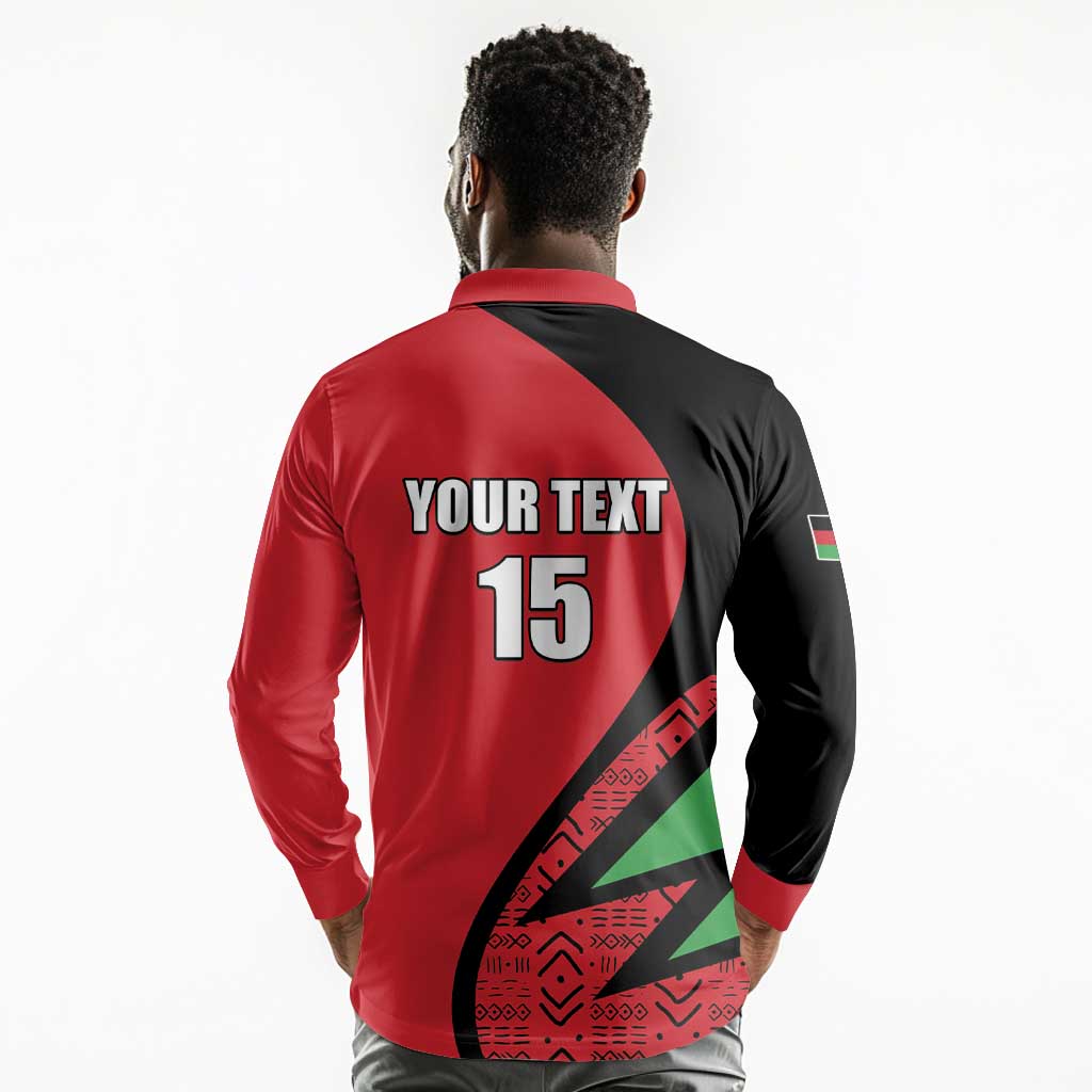 Custom Malawi Cricket Long Sleeve Polo Shirt Go Champions Dziko la Malawi - African Pride