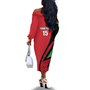 Custom Malawi Cricket Off The Shoulder Long Sleeve Dress Go Champions Dziko la Malawi - African Pride