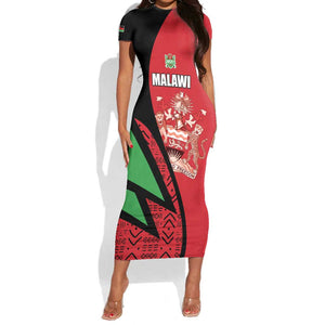 Custom Malawi Cricket Short Sleeve Bodycon Dress Go Champions Dziko la Malawi - African Pride