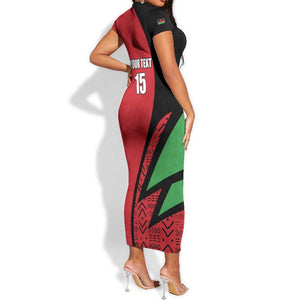 Custom Malawi Cricket Short Sleeve Bodycon Dress Go Champions Dziko la Malawi - African Pride