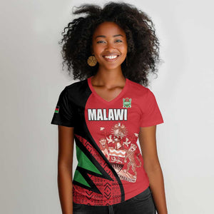 Custom Malawi Cricket Women V-Neck T-Shirt Go Champions Dziko la Malawi - African Pride
