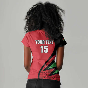Custom Malawi Cricket Women V-Neck T-Shirt Go Champions Dziko la Malawi - African Pride