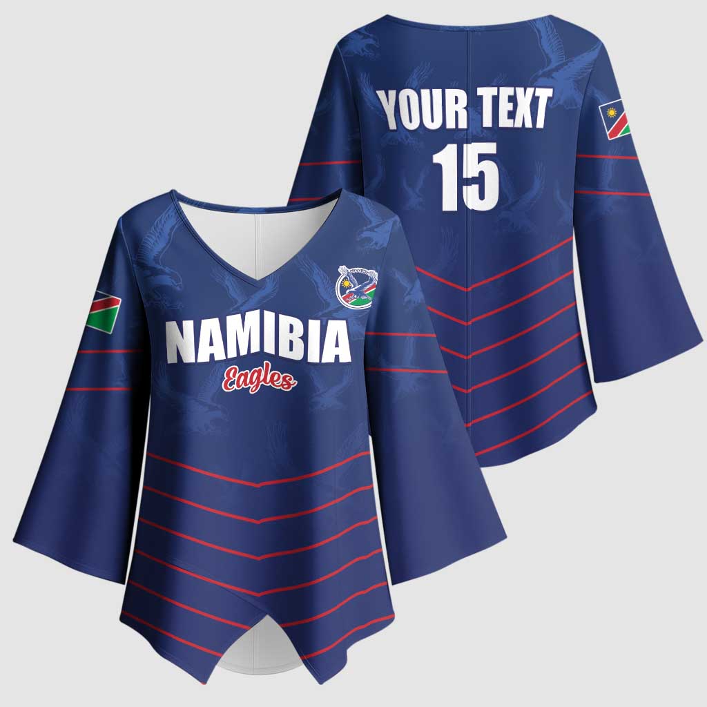 Custom Namibia Cricket Kimono Sleeve Blouse Go Eagles Go