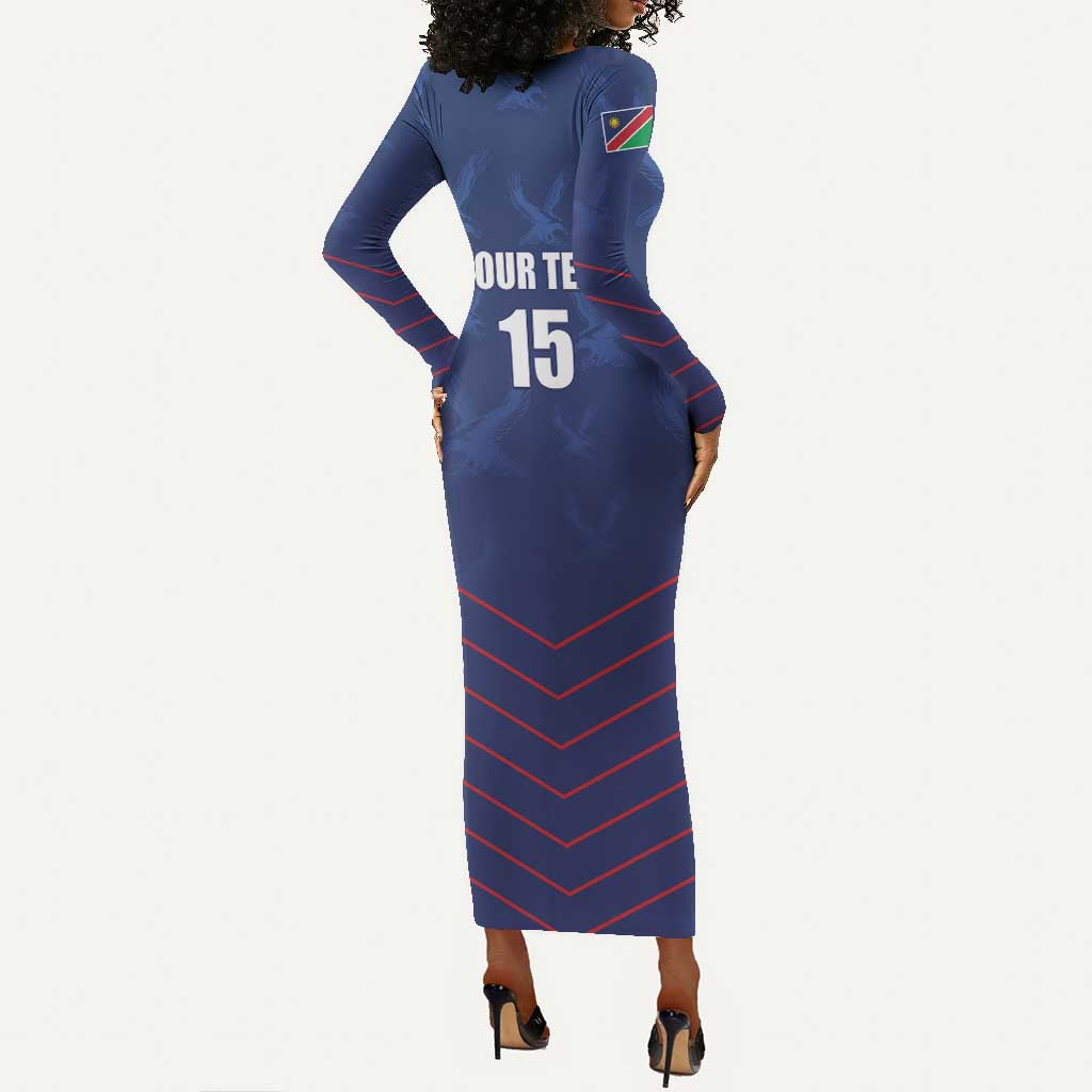 Custom Namibia Cricket Long Sleeve Bodycon Dress Go Champions - African Pride