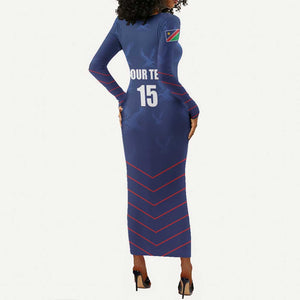 Custom Namibia Cricket Long Sleeve Bodycon Dress Go Champions - African Pride