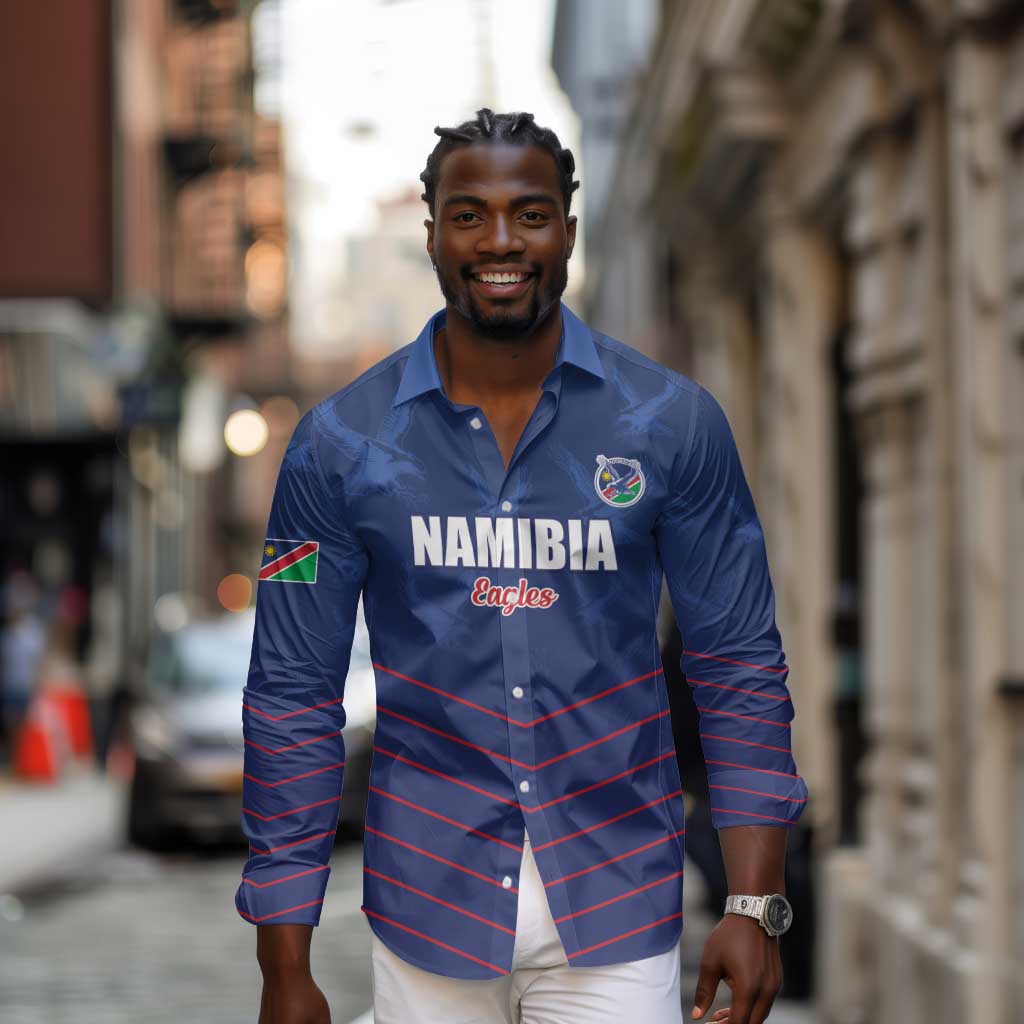 Custom Namibia Cricket Long Sleeve Button Shirt Go Champions - African Pride