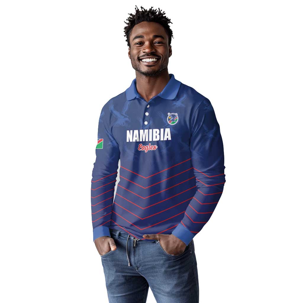 Custom Namibia Cricket Long Sleeve Polo Shirt Go Champions - African Pride