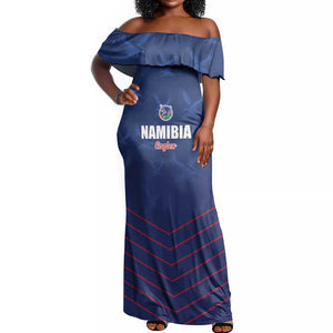 Custom Namibia Cricket Off Shoulder Maxi Dress Go Champions - African Pride