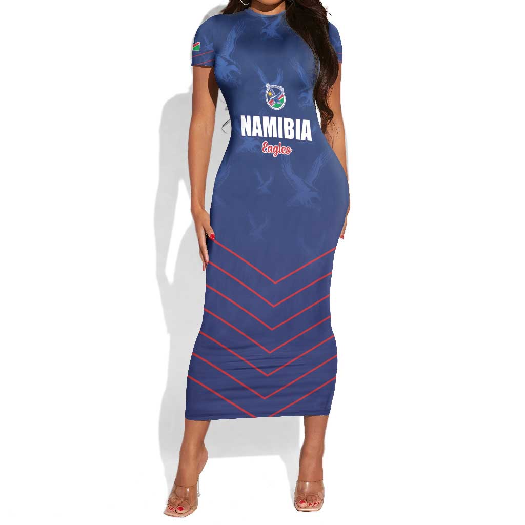 Custom Namibia Cricket Short Sleeve Bodycon Dress Go Champions - African Pride