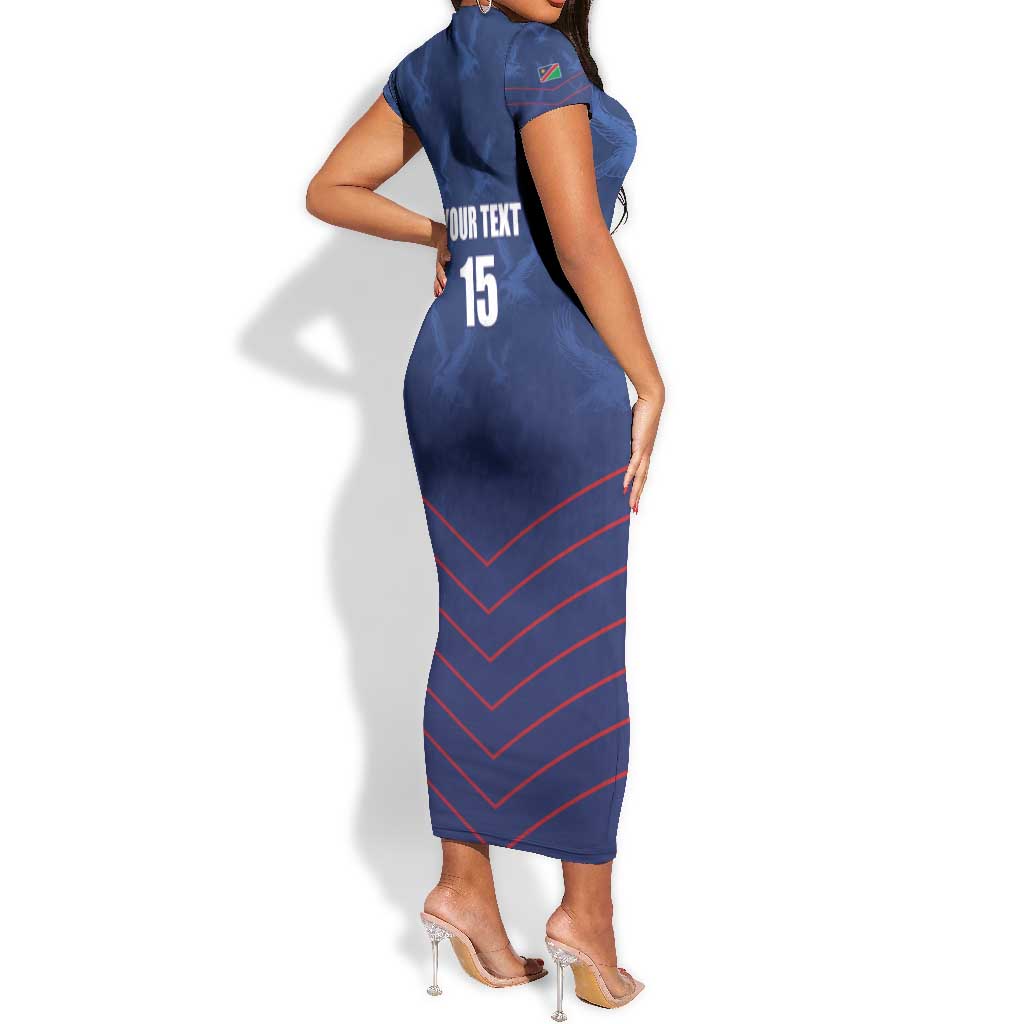 Custom Namibia Cricket Short Sleeve Bodycon Dress Go Champions - African Pride