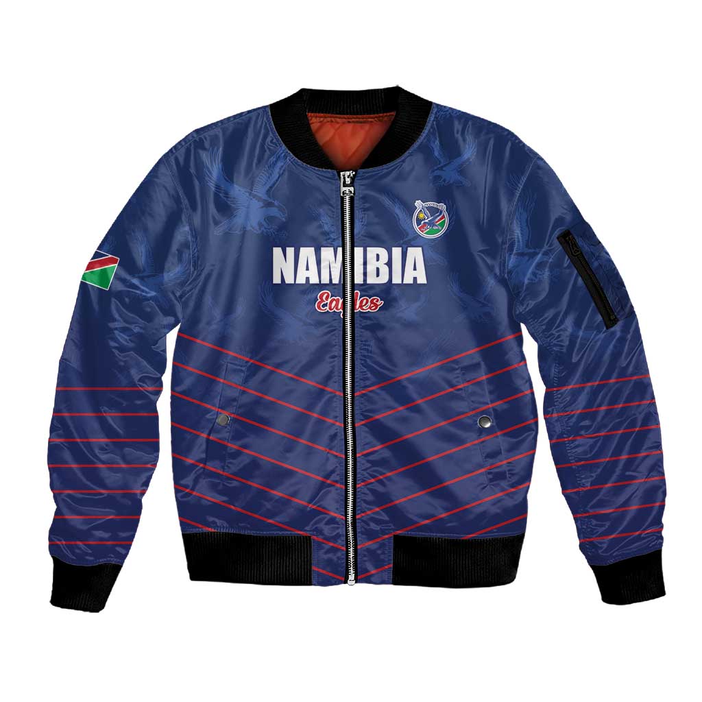 Custom Namibia Cricket Sleeve Zip Bomber Jacket Go Champions - African Pride